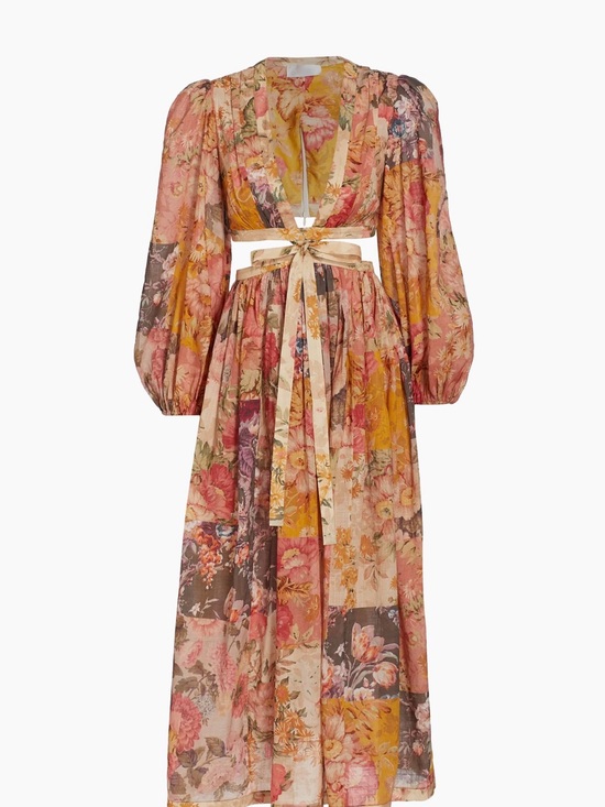 Zimmermann Dresses & Skirts - Zimmermann Floral Patchwork Tie-Waist Maxi Skirt in Pink, Mustard & Brown